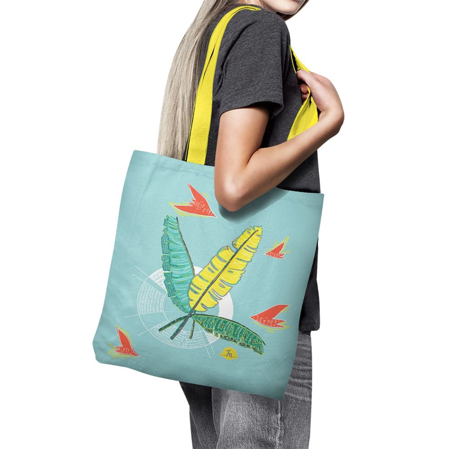 Geanta Handmade Tote Basic, Frunze de Bananier, Multicolor, 43x37 cm fotografia produsului View 6 L