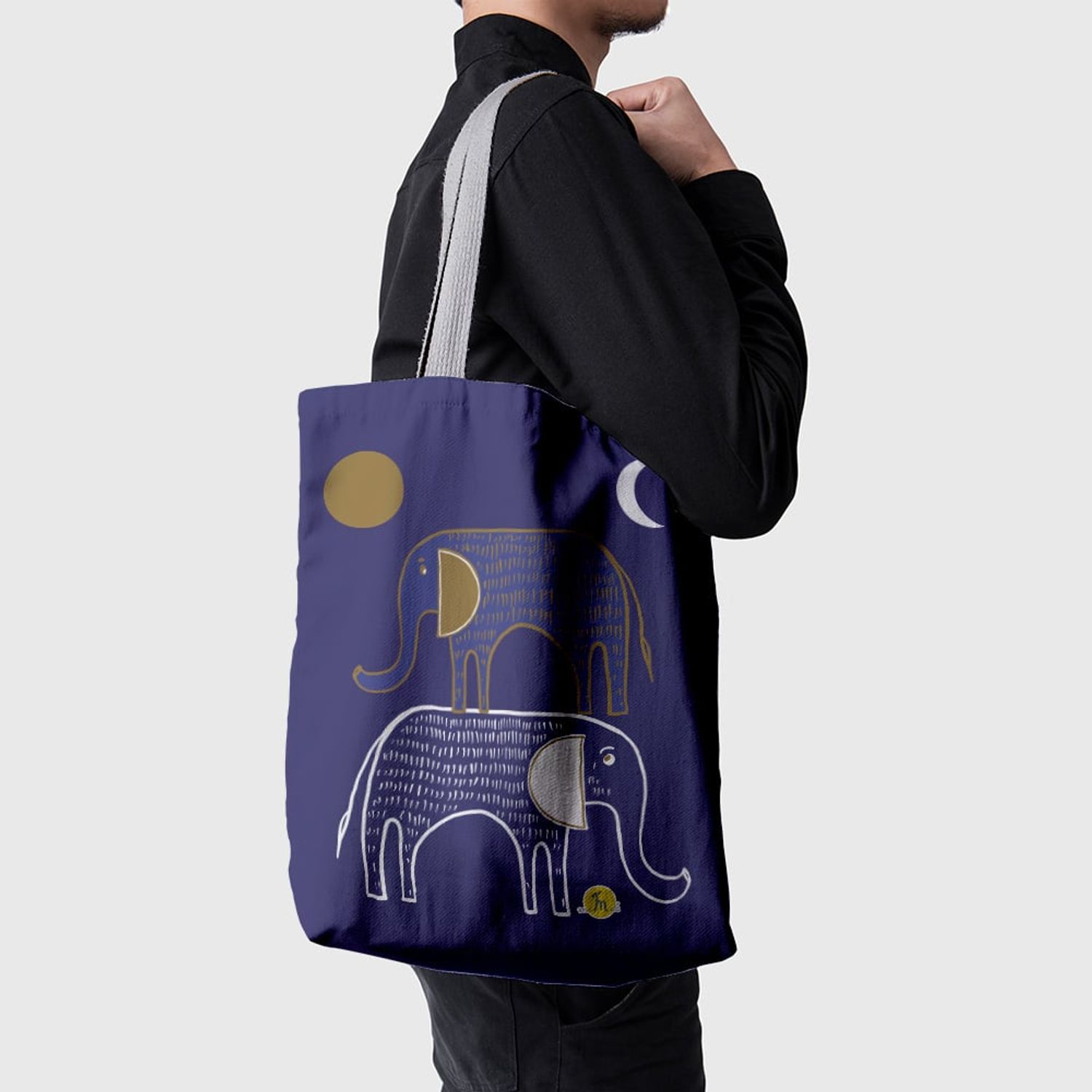 Geanta Handmade Tote Basic, Desen Abstract 2 Elefanti, Multicolor, 43x37 cm fotografia produsului View 3 L