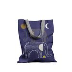 Geanta Handmade Tote Basic, Desen Abstract 2 Elefanti, Multicolor, 43x37 cm fotografia produsului