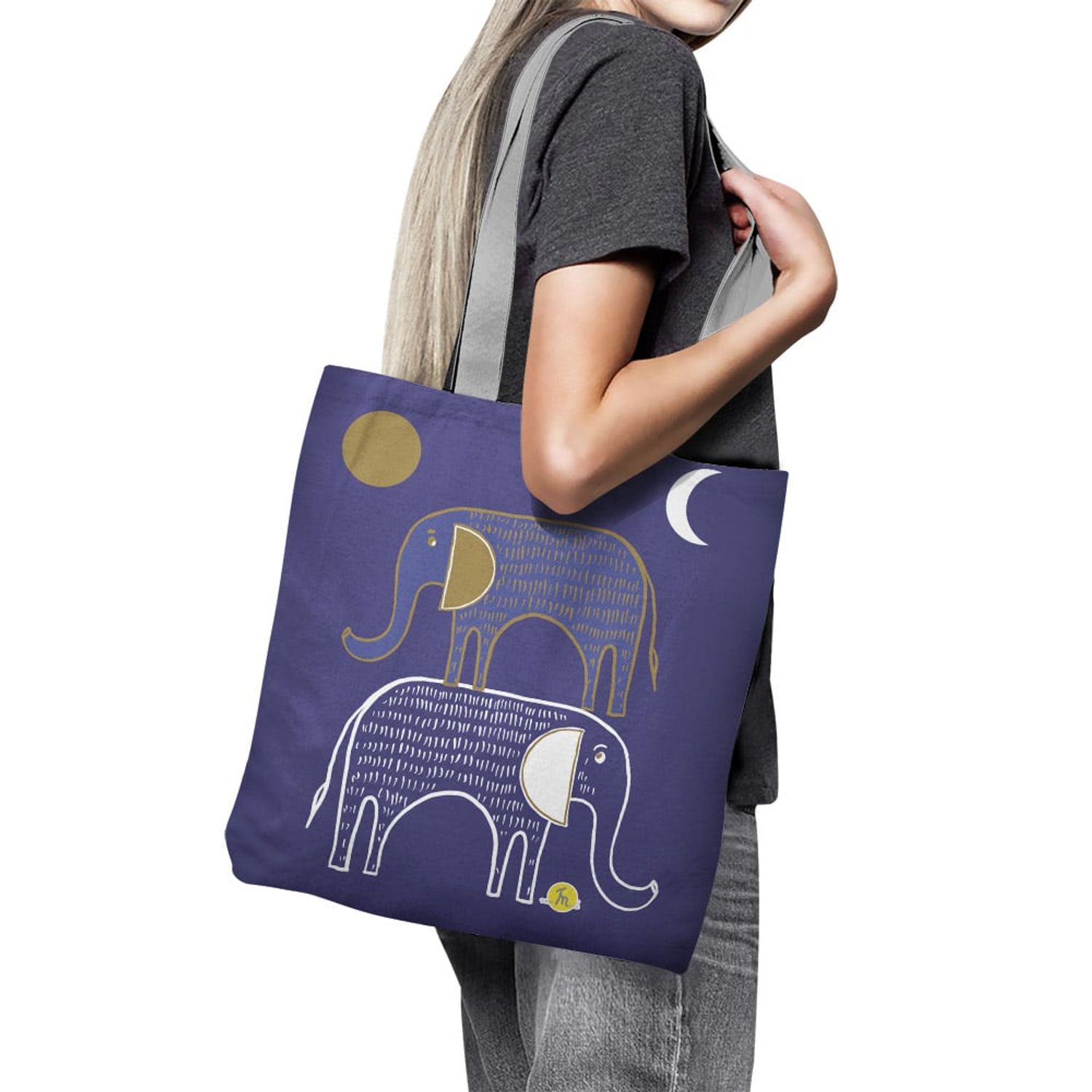 Geanta Handmade Tote Basic, Desen Abstract 2 Elefanti, Multicolor, 43x37 cm fotografia produsului View 4 L