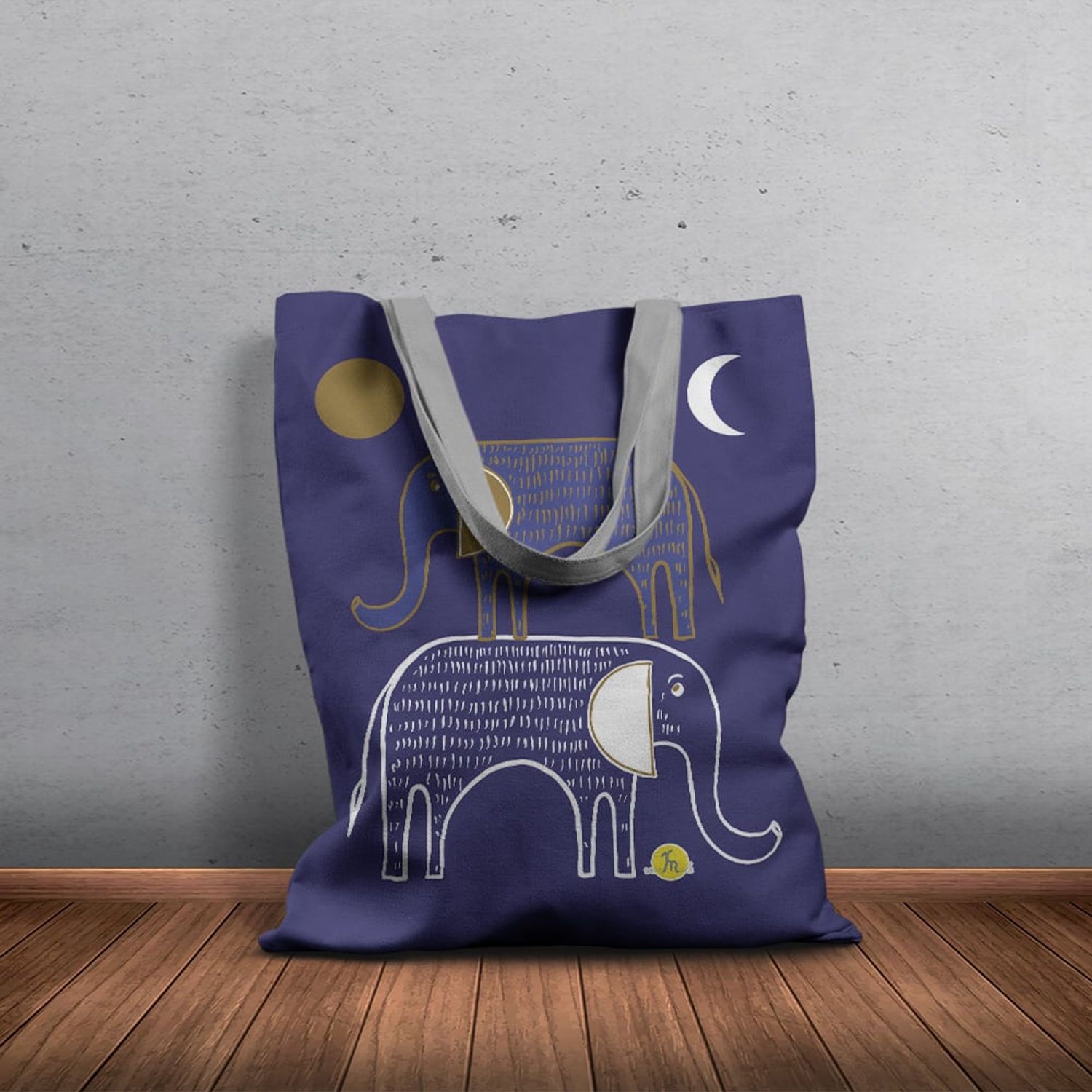 Geanta Handmade Tote Basic, Desen Abstract 2 Elefanti, Multicolor, 43x37 cm fotografia produsului View 6 L
