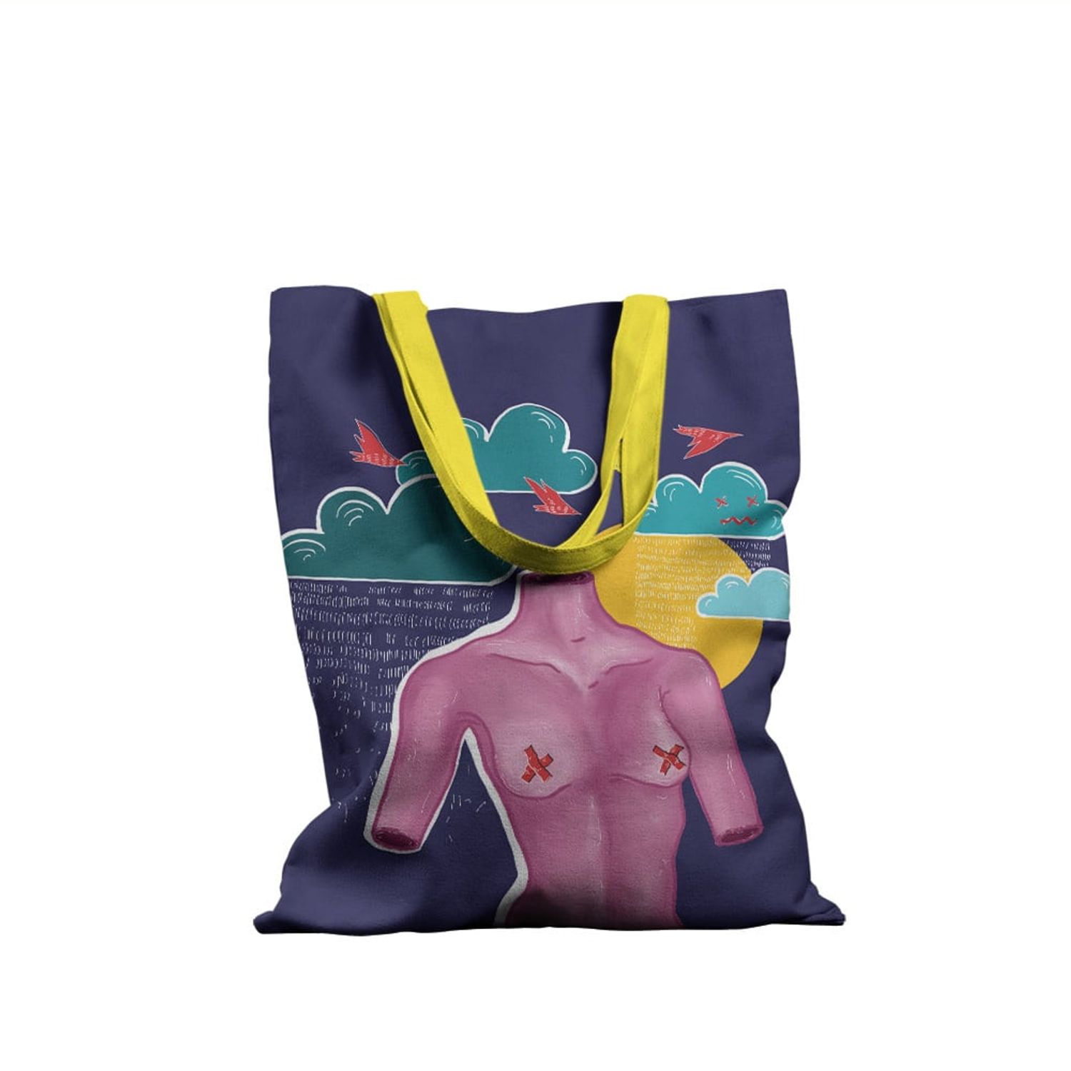 Geanta Handmade Tote Basic, Afrodita Bust, Nori si Ploaie, Multicolor, 43x37 cm fotografia produsului