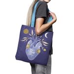 Geanta Handmade Tote Basic, Inima infloreste, Multicolor, 43x37 cm fotografia produsului View 3 S