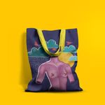 Geanta Handmade Tote Basic, Afrodita Bust, Nori si Ploaie, Multicolor, 43x37 cm fotografia produsului View 4 S