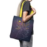 Geanta Handmade Tote Basic, Pasari Flori in Palma, Multicolor, 43x37 cm fotografia produsului View 4 S