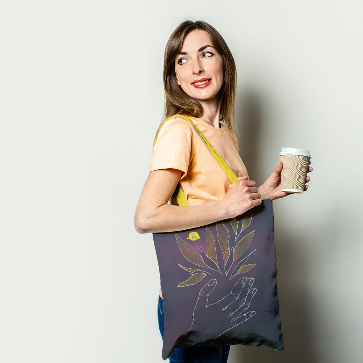 Geanta Handmade Tote Basic, Pasari Flori in Palma, Multicolor, 43x37 cm fotografia produsului View 2 L