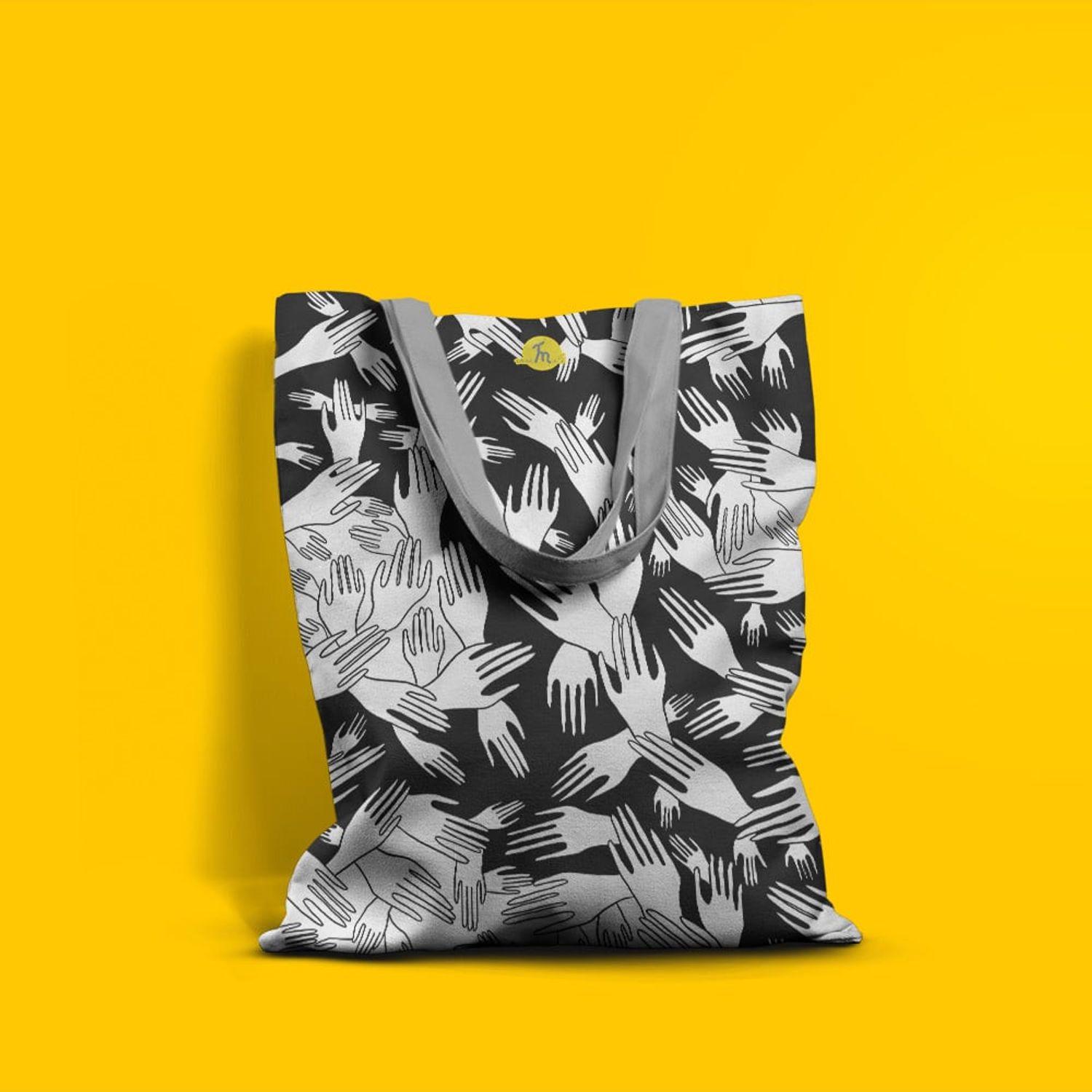 Geanta Handmade Tote Basic, Aglomeratie de Maini Alb Negru, Multicolor, 43x37 cm fotografia produsului View 4 L