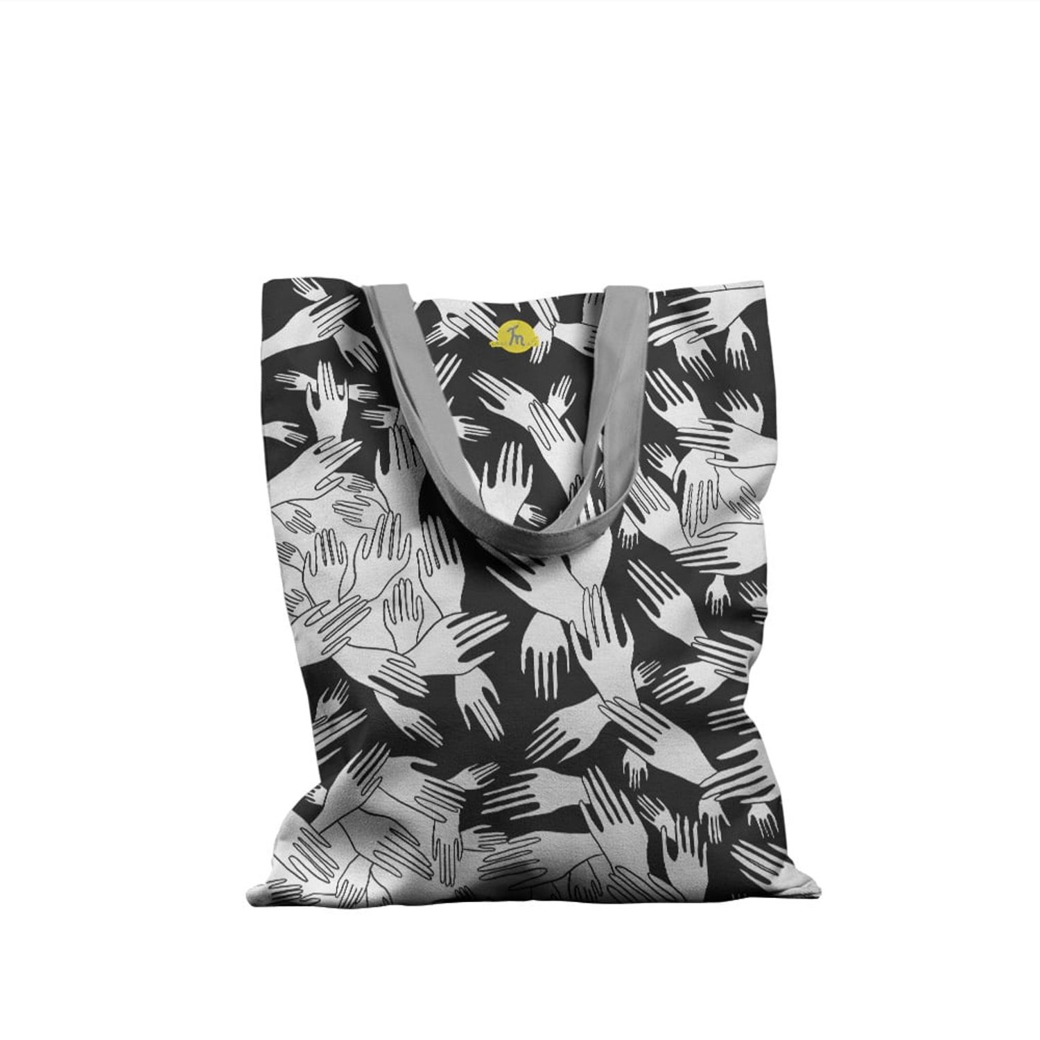 Geanta Handmade Tote Basic, Aglomeratie de Maini Alb Negru, Multicolor, 43x37 cm fotografia produsului