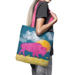 Geanta Handmade Tote Basic, Bivol Mov la Apus, Multicolor, 43x37 cm fotografia produsului View 4 S