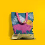 Geanta Handmade Tote Basic, Bivol Mov la Apus, Multicolor, 43x37 cm fotografia produsului View 5 S