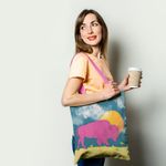 Geanta Handmade Tote Basic, Bivol Mov la Apus, Multicolor, 43x37 cm fotografia produsului View 2 S