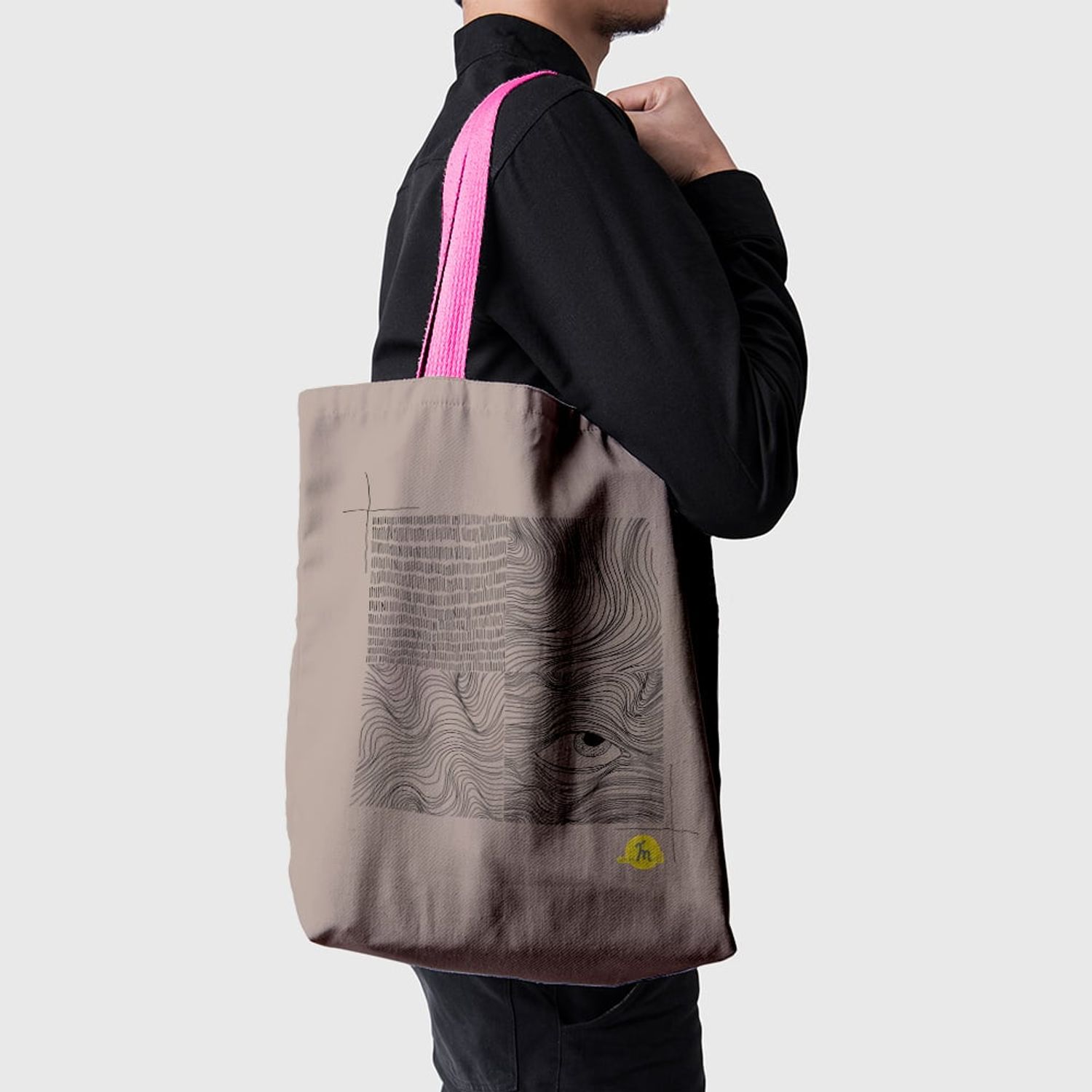 Geanta Handmade Tote Basic, Schita in 4 Cadre, Multicolor, 43x37 cm fotografia produsului View 3 L