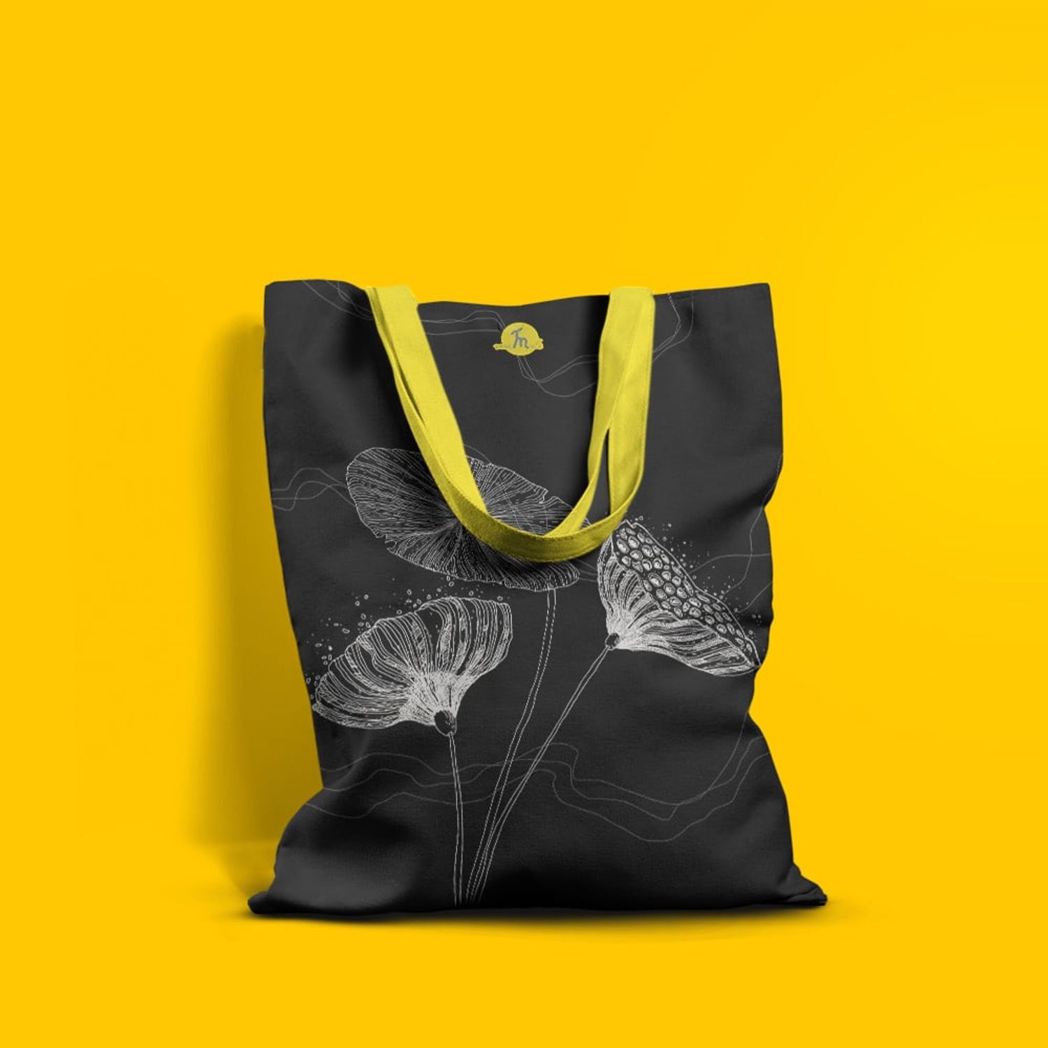 Geanta Handmade Tote Basic, Floare Lotus Stilizata, Multicolor, 43x37 cm fotografia produsului View 3 L