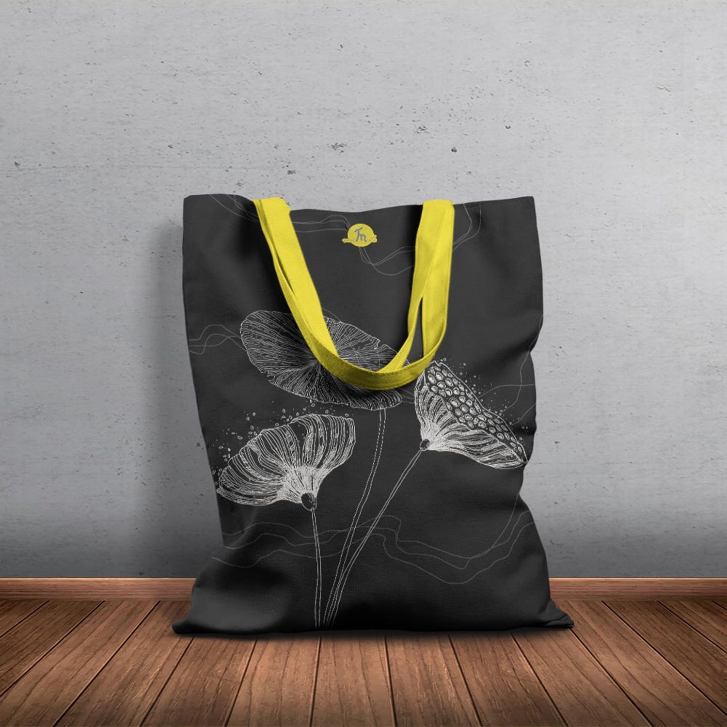 Geanta Handmade Tote Basic, Floare Lotus Stilizata, Multicolor, 43x37 cm fotografia produsului View 4 L