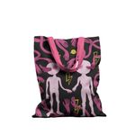 Geanta Handmade Tote Basic, Adam si Eva Extraterestii de pe Marte, Multicolor, 43x37 cm fotografia produsului