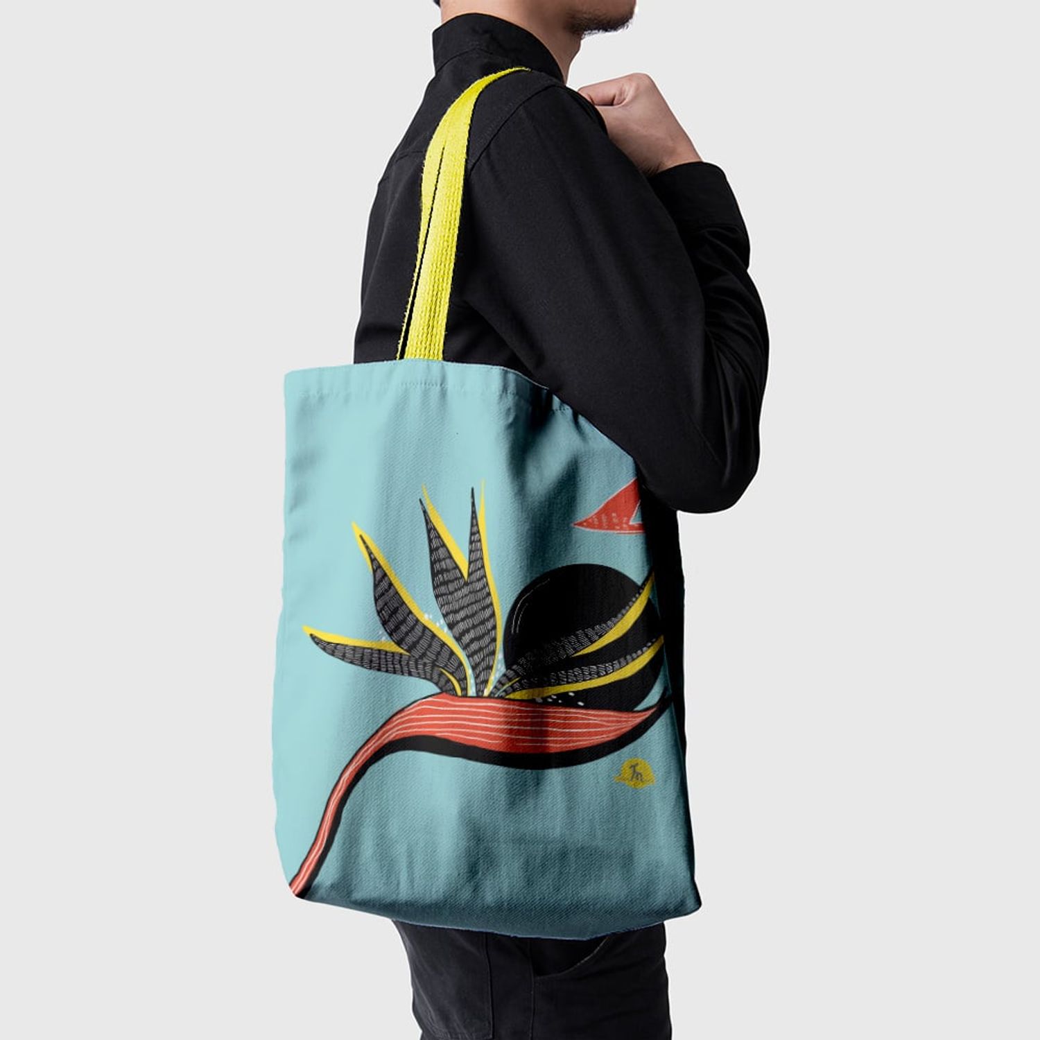 Geanta Handmade Tote Basic, Floarea Pasarea Paradisului, Multicolor, 43x37 cm fotografia produsului View 4 L