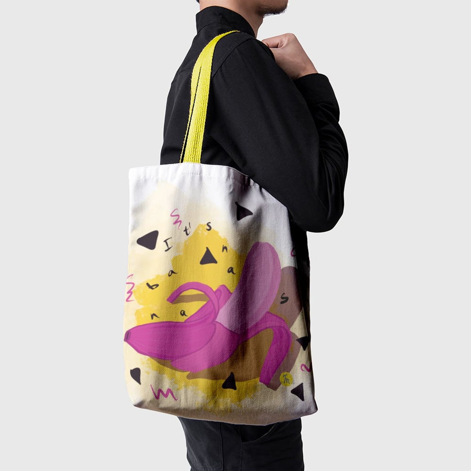 Geanta Handmade Tote Basic, Banana Roz, Multicolor, 43x37 cm fotografia produsului View 3 L