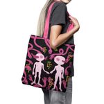Geanta Handmade Tote Basic, Adam si Eva Extraterestii de pe Marte, Multicolor, 43x37 cm fotografia produsului View 4 S