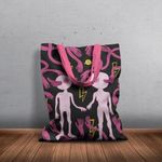 Geanta Handmade Tote Basic, Adam si Eva Extraterestii de pe Marte, Multicolor, 43x37 cm fotografia produsului View 5 S