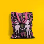 Geanta Handmade Tote Basic, Adam si Eva Extraterestii de pe Marte, Multicolor, 43x37 cm fotografia produsului View 6 S