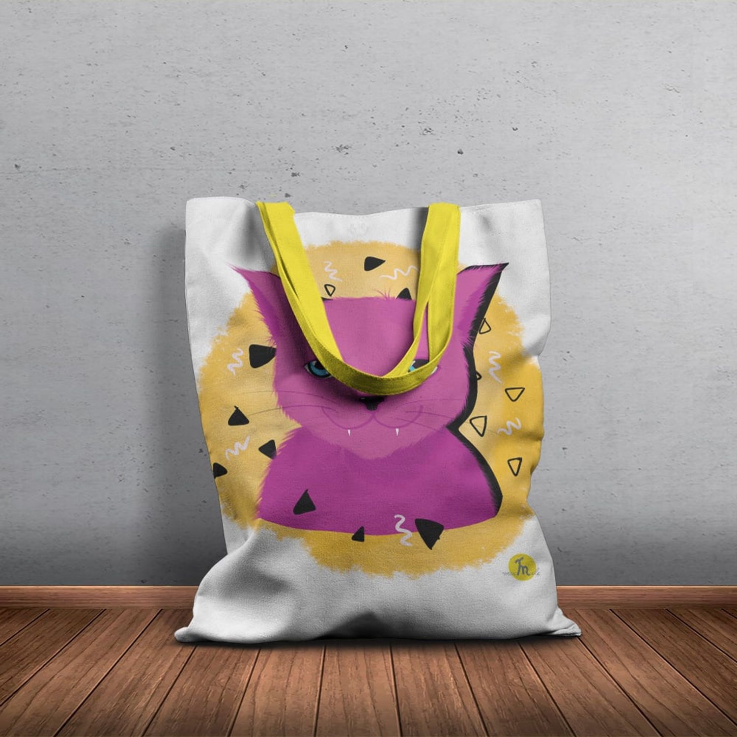 Geanta Handmade Tote Basic, Pisica Cosmica Violet cu Ochi Albastri, Multicolor, 43x37 cm fotografia produsului View 4 L