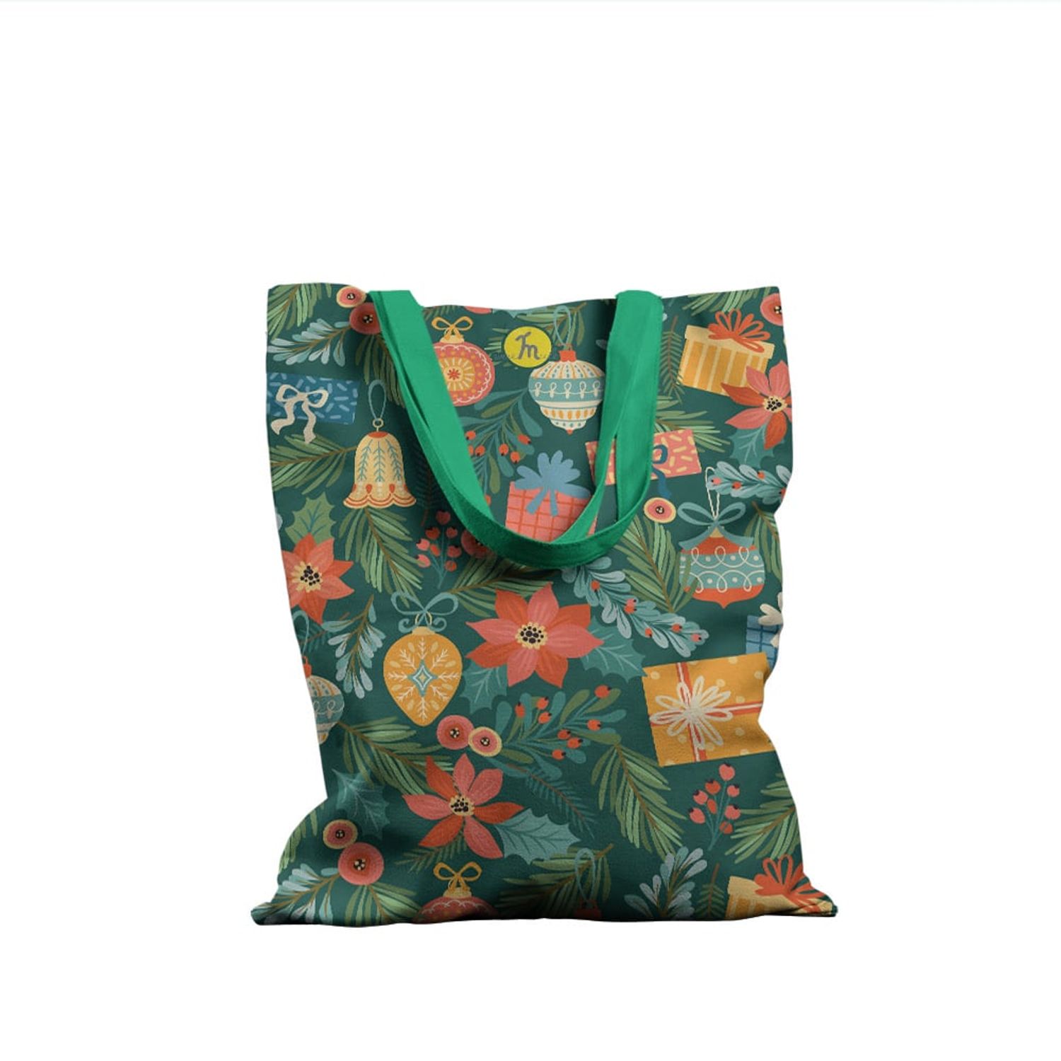 Geanta Handmade Tote Basic, Globuri si Cadouri de Craciun, Multicolor, 43x37 cm fotografia produsului