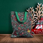 Geanta Handmade Tote Basic, Pattern cu Plante si Flori, Multicolor, 43x37 cm fotografia produsului View 3 S