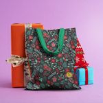 Geanta Handmade Tote Basic, Pattern cu Plante si Flori, Multicolor, 43x37 cm fotografia produsului View 5 S