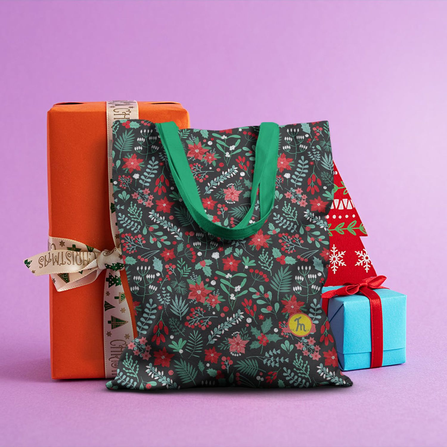 Geanta Handmade Tote Basic, Pattern cu Plante si Flori, Multicolor, 43x37 cm fotografia produsului View 5 L