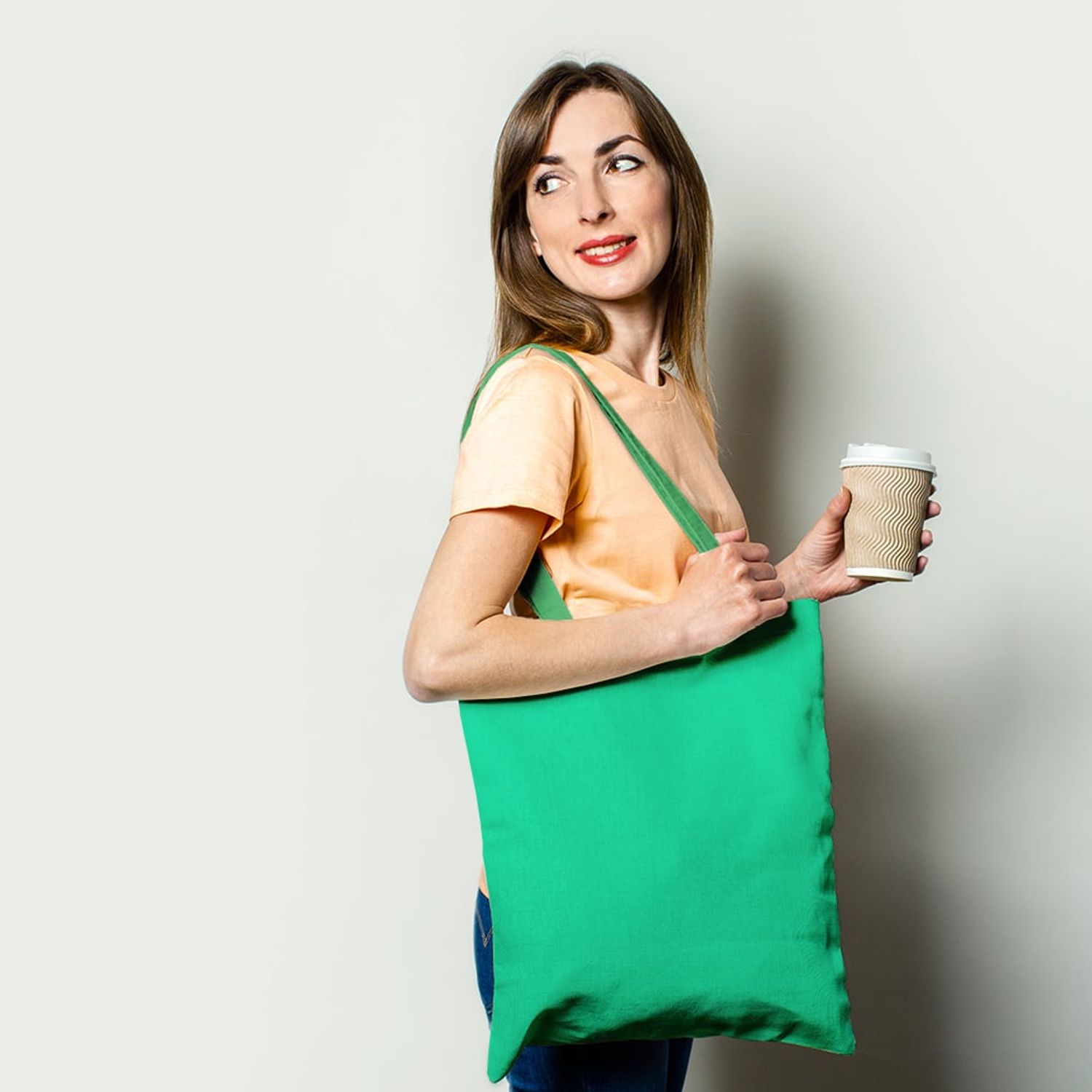 Geanta Handmade Tote Basic, Mulewear, Verde Crud, 43x37 cm fotografia produsului View 2 L
