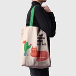 Geanta Handmade Tote Basic, Pisica si Cactus, Multicolor, 43x37 cm fotografia produsului View 4 S