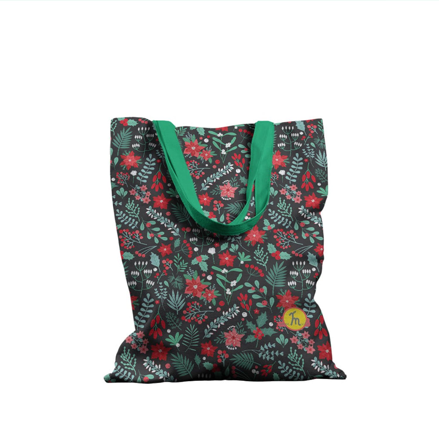 Geanta Handmade Tote Basic, Pattern cu Plante si Flori, Multicolor, 43x37 cm fotografia produsului
