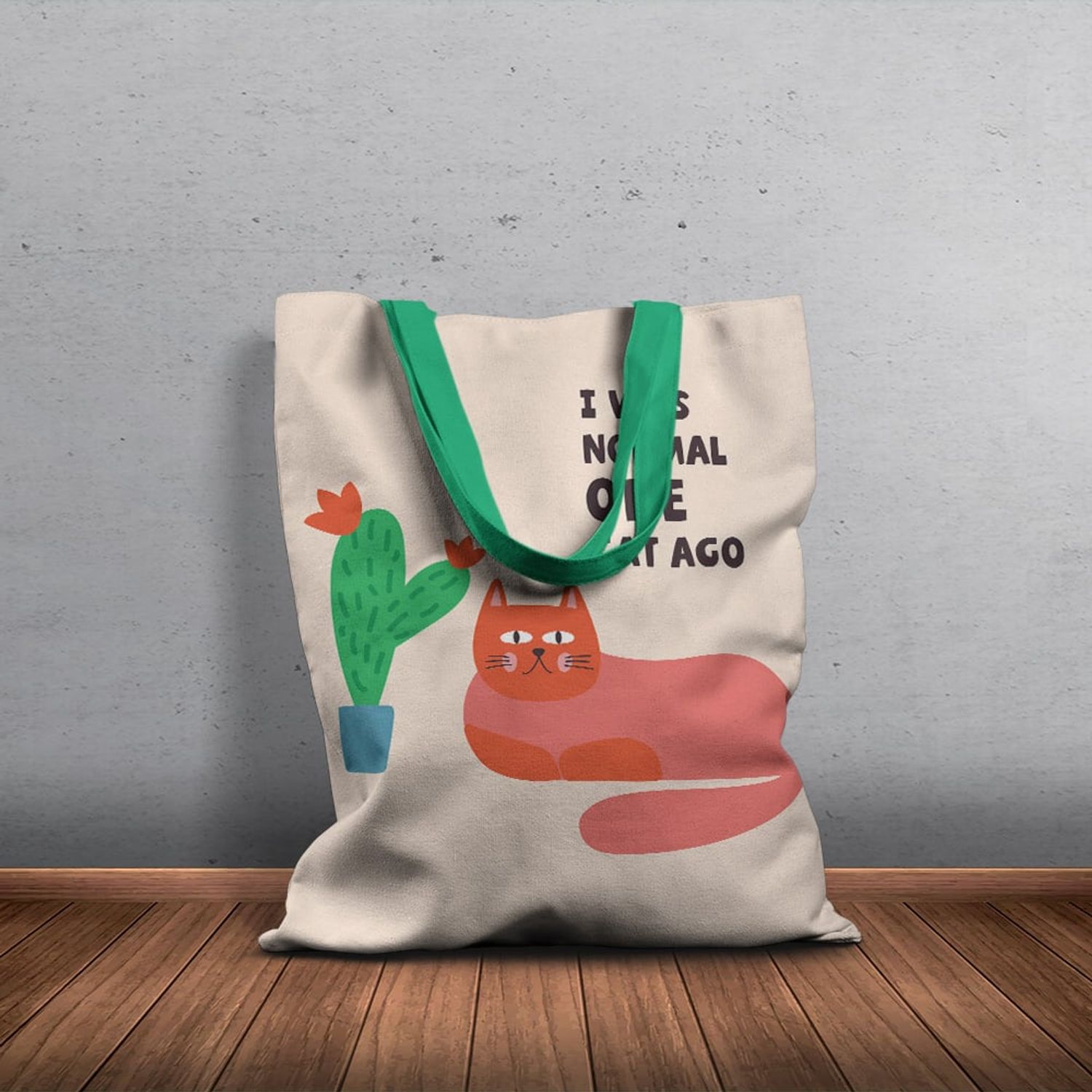 Geanta Handmade Tote Basic, Pisica si Cactus, Multicolor, 43x37 cm fotografia produsului View 5 L