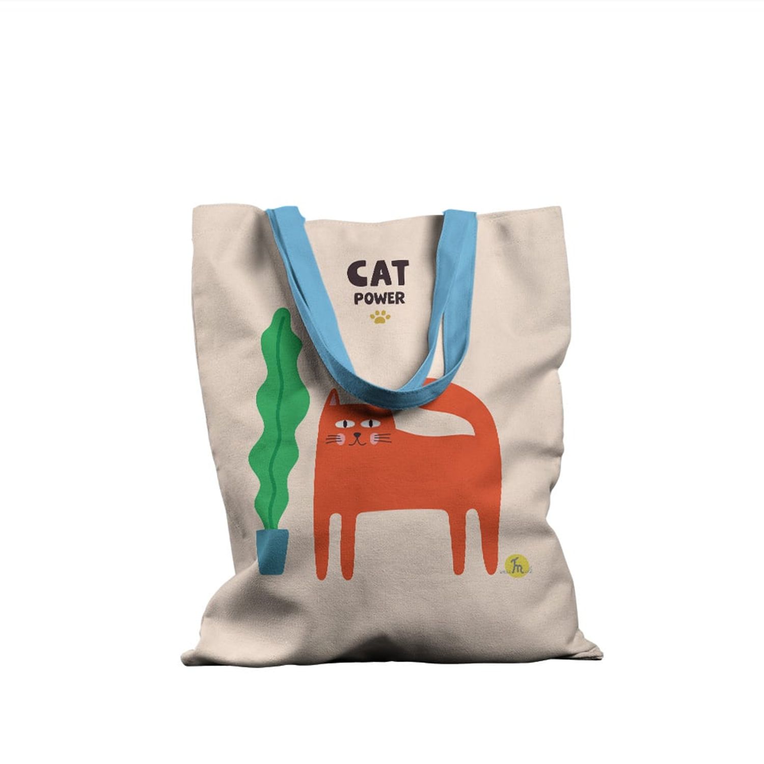 Geanta Handmade Tote Basic, Cat Power Pisica si Ghiveci cu Planta, Multicolor, 43x37 cm fotografia produsului