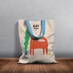 Geanta Handmade Tote Basic, Cat Power Pisica si Ghiveci cu Planta, Multicolor, 43x37 cm fotografia produsului View 3 S