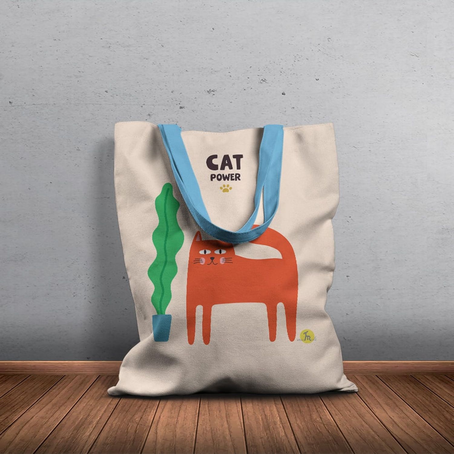 Geanta Handmade Tote Basic, Cat Power Pisica si Ghiveci cu Planta, Multicolor, 43x37 cm fotografia produsului View 3 L
