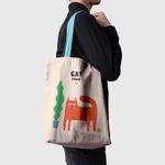 Geanta Handmade Tote Basic, Cat Power Pisica si Ghiveci cu Planta, Multicolor, 43x37 cm fotografia produsului View 4 S