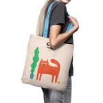 Geanta Handmade Tote Basic, Cat Power Pisica si Ghiveci cu Planta, Multicolor, 43x37 cm fotografia produsului View 2 S