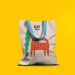Geanta Handmade Tote Basic, Cat Power Pisica si Ghiveci cu Planta, Multicolor, 43x37 cm fotografia produsului View 5 S