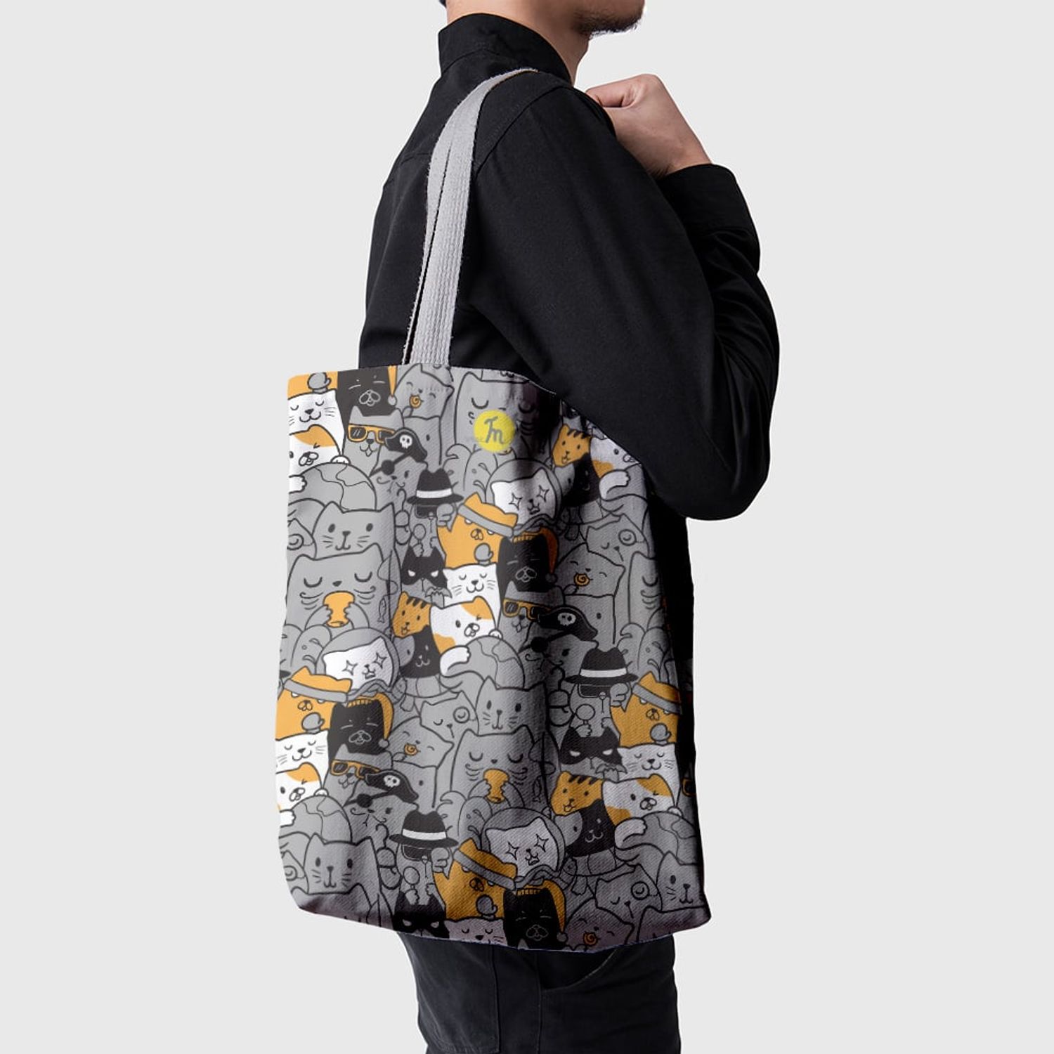 Geanta Handmade Tote Basic, Pisicile la Job, Multicolor, 43x37 cm fotografia produsului View 4 L