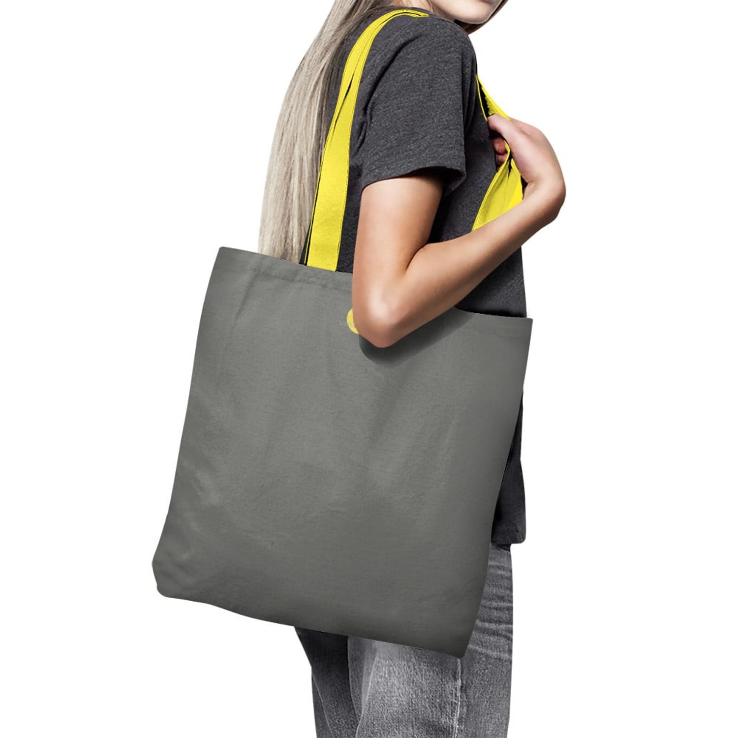 Geanta Handmade Tote Basic, Mulewear, Gri Inchis, 43x37 cm fotografia produsului View 3 L