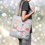 Geanta Handmade Tote Basic, Merry Christmas Urare de Craciun cu Pisici, Multicolor, 43x37 cm fotografia produsului View 3 S