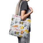Geanta Handmade Tote Basic, Pisici Printese de Casa, Multicolor, 43x37 cm fotografia produsului View 4 S