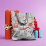 Geanta Handmade Tote Basic, Merry Christmas Urare de Craciun cu Pisici, Multicolor, 43x37 cm fotografia produsului View 5 S