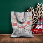 Geanta Handmade Tote Basic, Merry Christmas Urare de Craciun cu Pisici, Multicolor, 43x37 cm fotografia produsului View 6 S