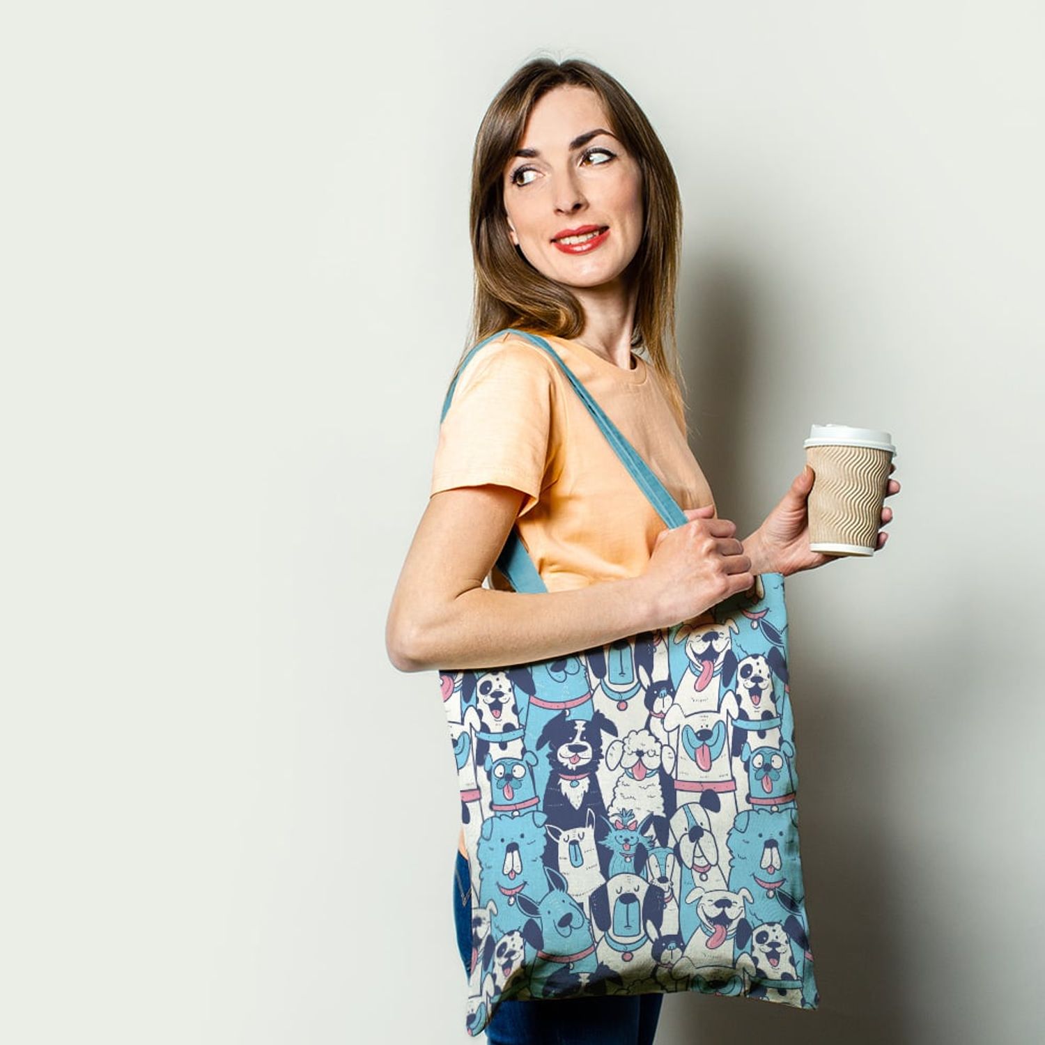 Geanta Handmade Tote Basic, Caini de Diferite Rase, Multicolor, 43x37 cm fotografia produsului View 2 L