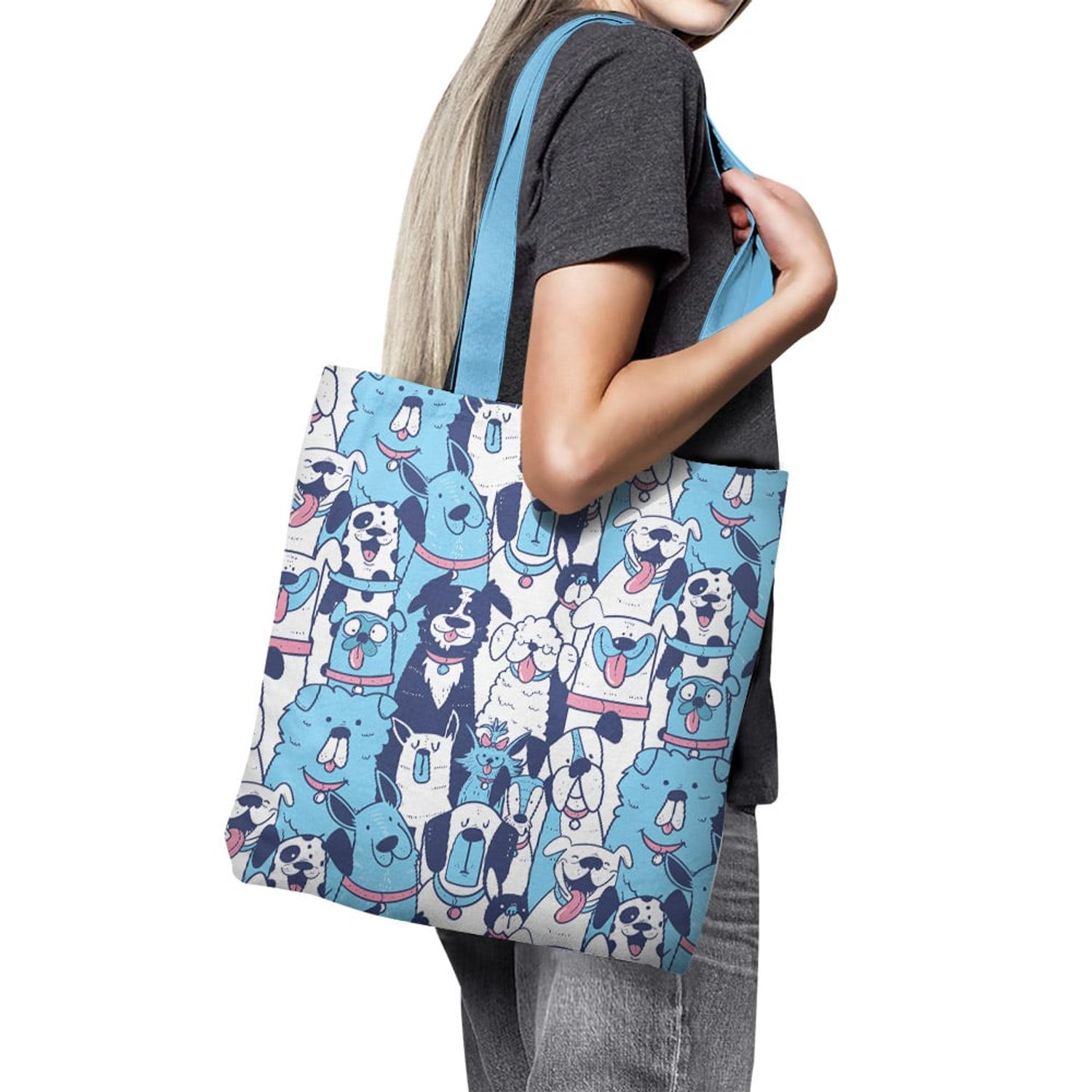 Geanta Handmade Tote Basic, Caini de Diferite Rase, Multicolor, 43x37 cm fotografia produsului View 4 L