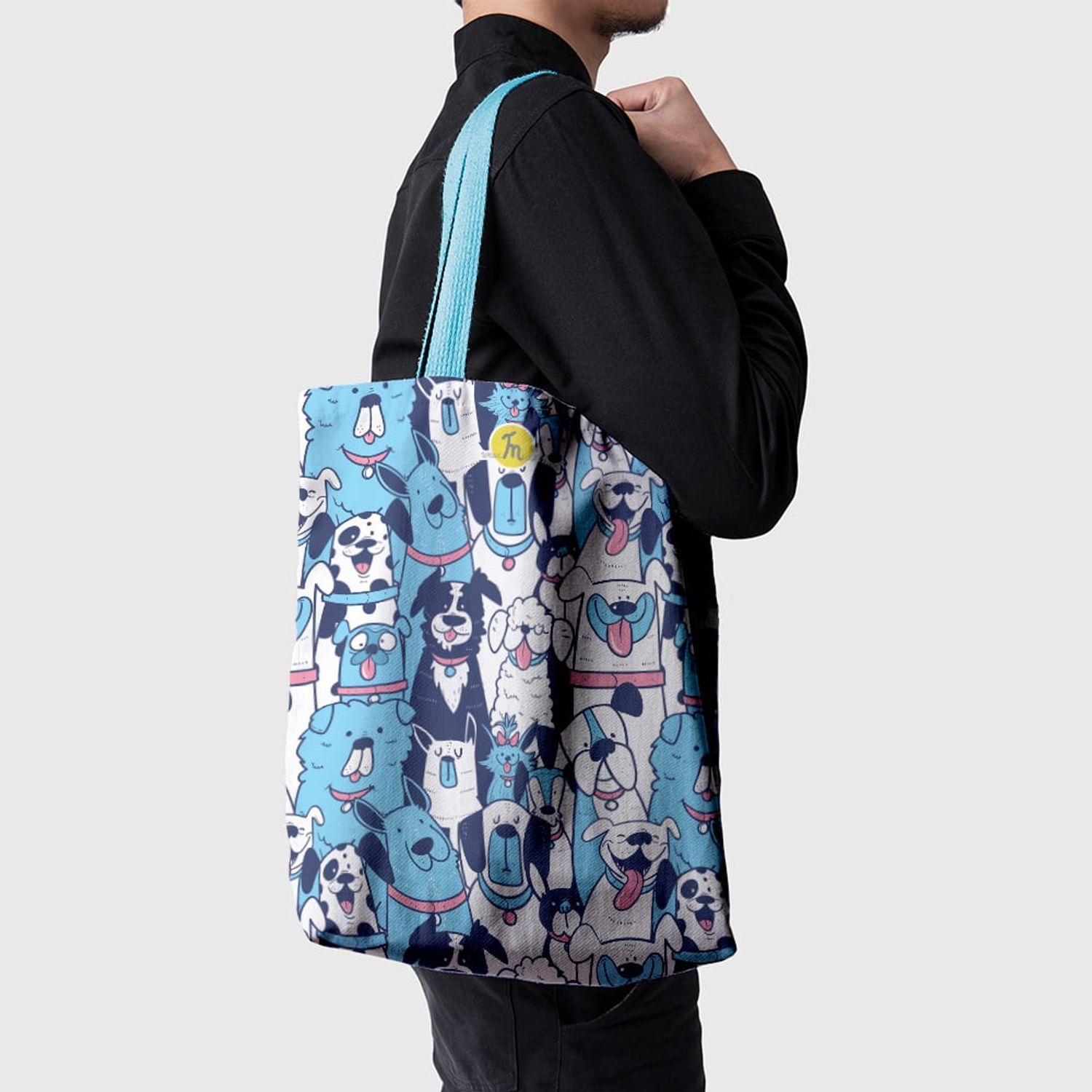 Geanta Handmade Tote Basic, Caini de Diferite Rase, Multicolor, 43x37 cm fotografia produsului View 5 L