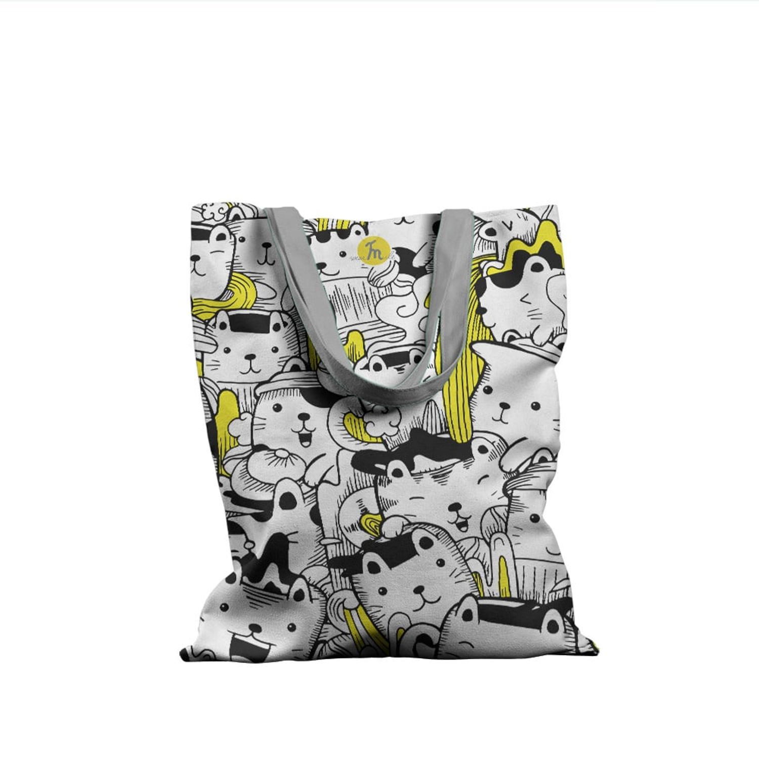 Geanta Handmade Tote Basic, Pisici cu Galben, 43x37 cm fotografia produsului