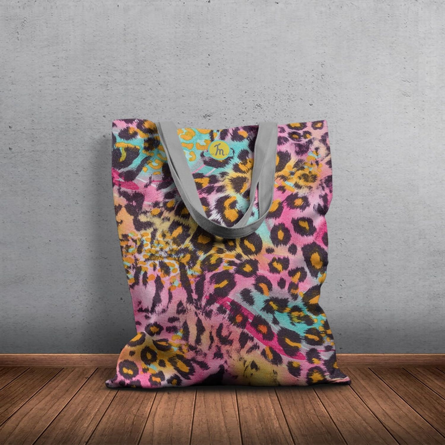 Geanta Handmade Tote Basic, Mulewear, Animal Print Leopard Multicolor, Multicolor, 43x37 cm fotografia produsului View 4 L